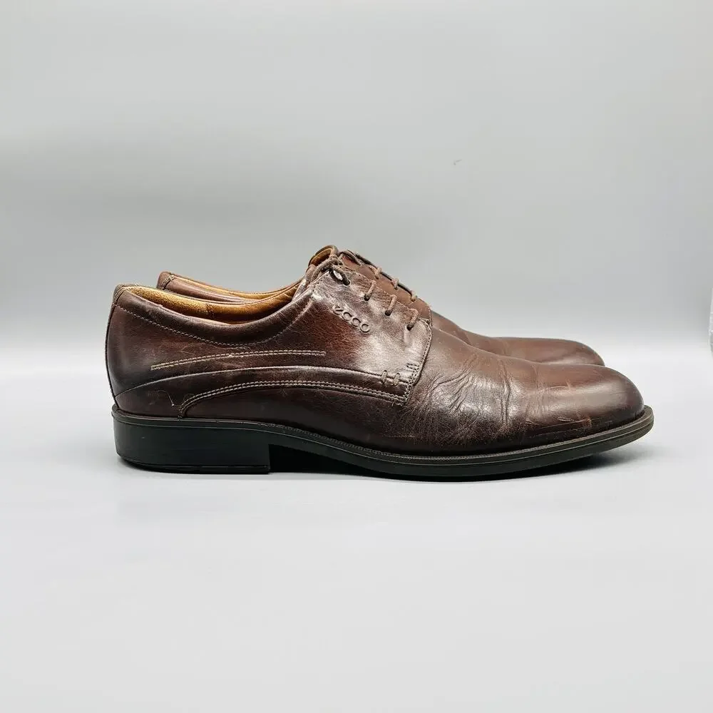 Ecco Shoes Mens 12.5 Brown Leather Lace Up Oxford Dress Plain Toe Comfort Casual